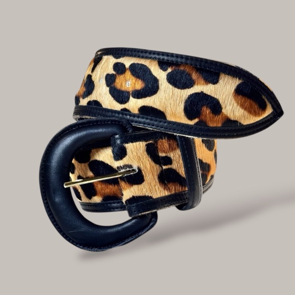 Vintage Avignon Leopard Hair-On Leather Belt Wide Statement Belt Sz Small - Picture 3 of 12